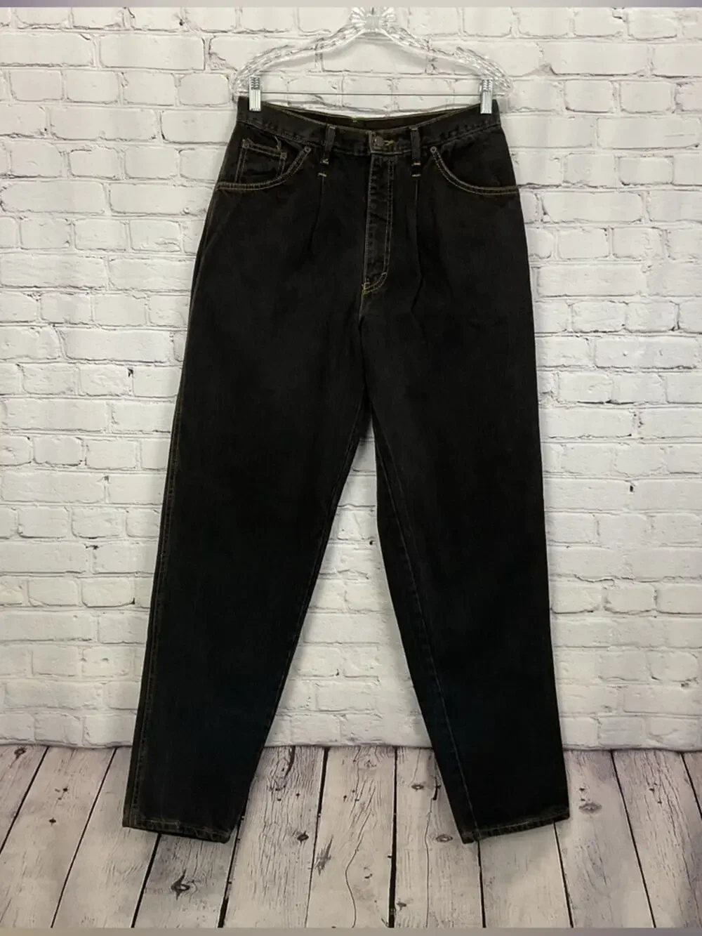 Vintage Rare American Edition Jeans Men 32x34 Black Denim Pleat Straight Leg USA
